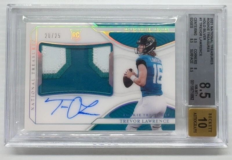 Trevor Lawrence Panini National Treasures Rookie NFL Gear Signature Combos #TL Holo Silver
