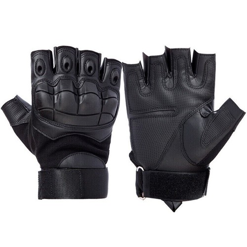 Taktische Halbfinger Handschuhe PU-Leder Herren Trainings Motorrad Armee Militär - Bild 13 von 15