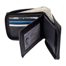 Premium Leather Wallet with RFID Blocking Zipper Bifold Wallet with Gift Boxed