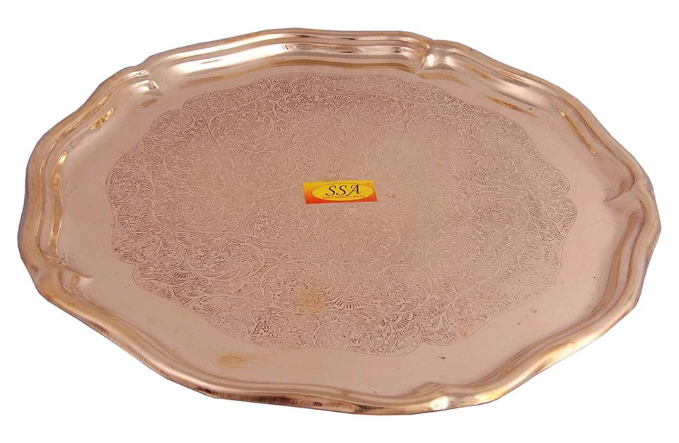 Juego de 4 platos de cena/plato de servir/Pooja Thali de latón puro (plato de diseñador)  Foto 2 de 4