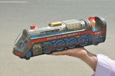 Vintage Battery MT Trademark 4067 Piston Silver Mountain Litho Train Engine Toy