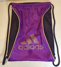 Adidas Purple Drawstring Bag Backpack Cord Shoulder Rope Straps & Logos