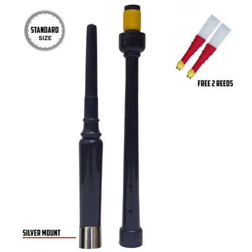 Black Rosewood Scottish Bagpipes Practice Chanter Silver Mount with Two Reeds