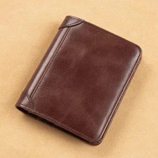 Genuine Leather Minimalist Trifold Wallet For Men RFID Blocking Slim Mens Wallet