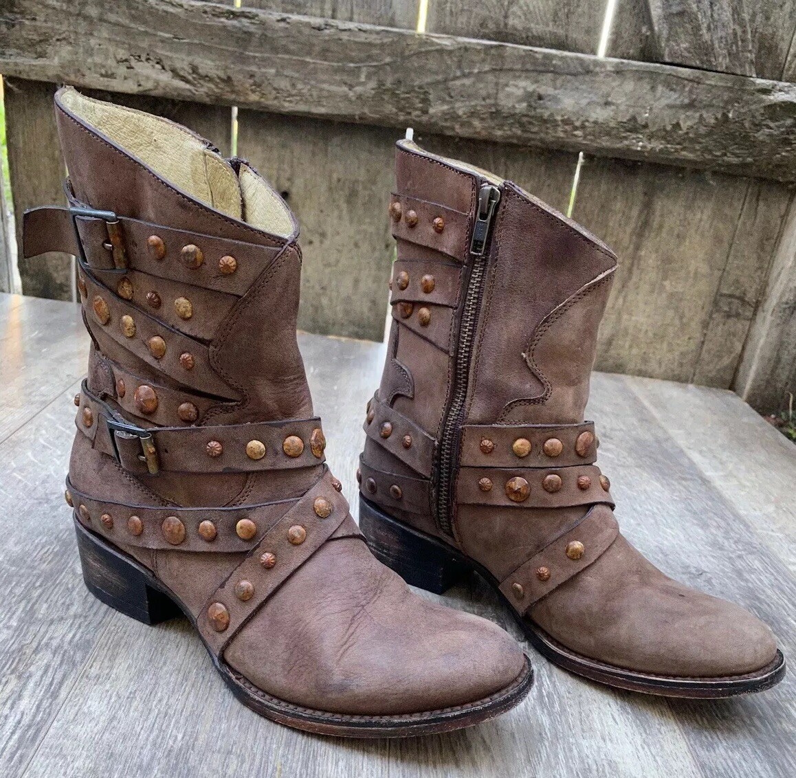 Freebirds By Steven Haley Rare 🔥 Studded Brown Nubuck zip up Moto