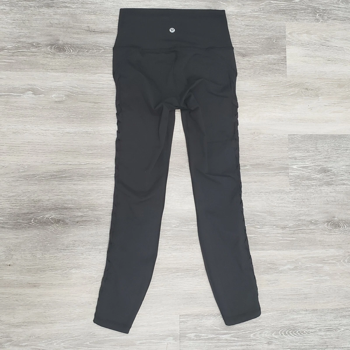 Lululemon Womens Size 4 Mesh Leggings Black With Crisscross Details on Side  Seam