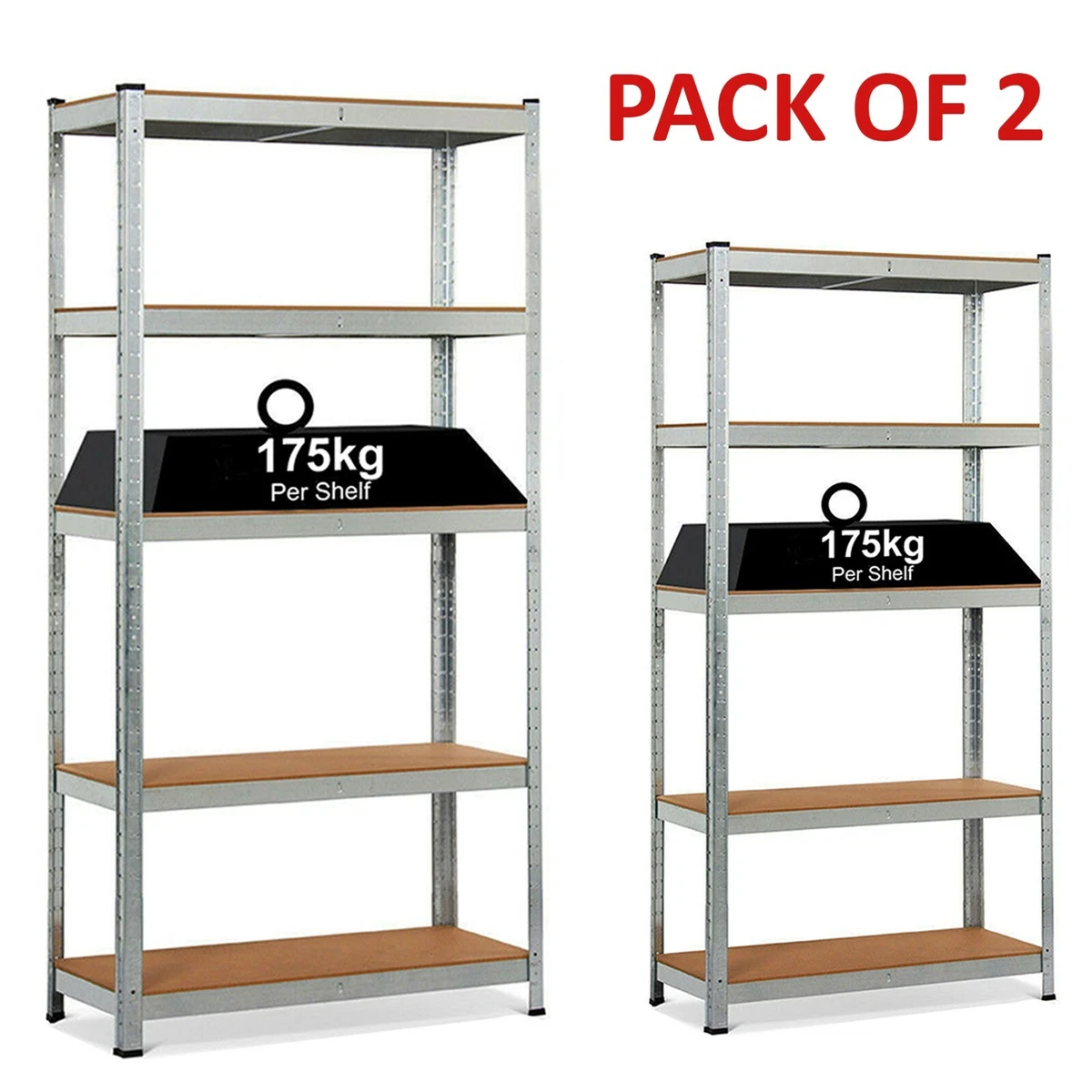 2 X 5 Tier Racking Shelf Heavy Duty Garage Shelving Storage Shelves 180x90x40cm