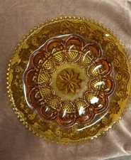 INDIANA GLASS_"Tiara" 12"Amber Glass Deviled Egg~Serving Platter Tray_HEAVY