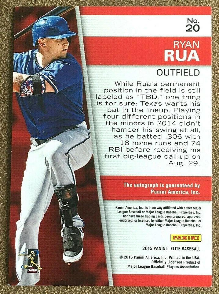 Ryan Rua 2015 Donruss Elite Rookie Essentials Autograph #20 /75 Texas Rangers ⚾ - Image 2 of 2