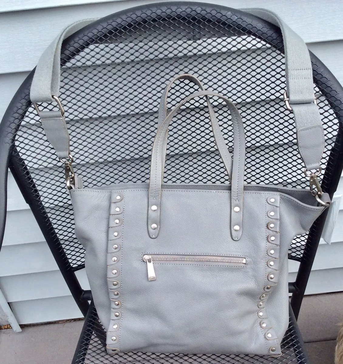 Gray Leather Tote Bag By Sorial NEW Big Pocketbook