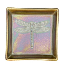 Kotobuki Iridescent Dragonfly Ceramic 4.25x4.25Trinket Dish