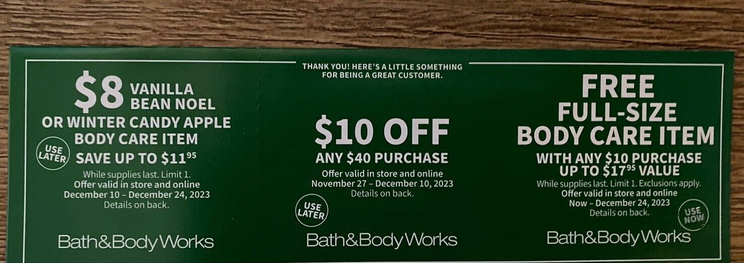 Bath & Body Works Coupons $10 Off Plus 2 Body Care Item Expires Dec