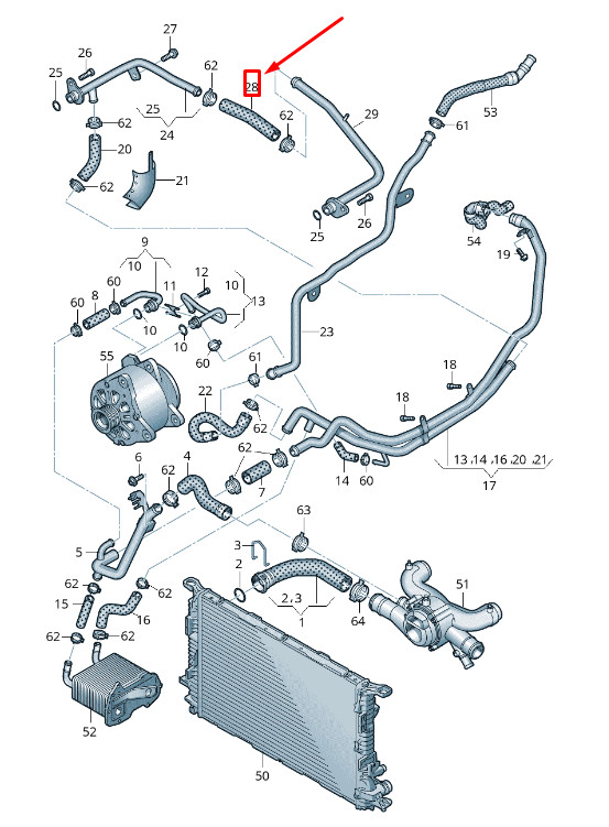 Durite de liquide de refroidissement arrière centrale pour Audi A8 4H 07P121073