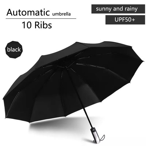 Automatic Black Umbrella Anti-UV Sun/Rain Windproof 3 Folding Compact Umbrella - Picture 31 of 33