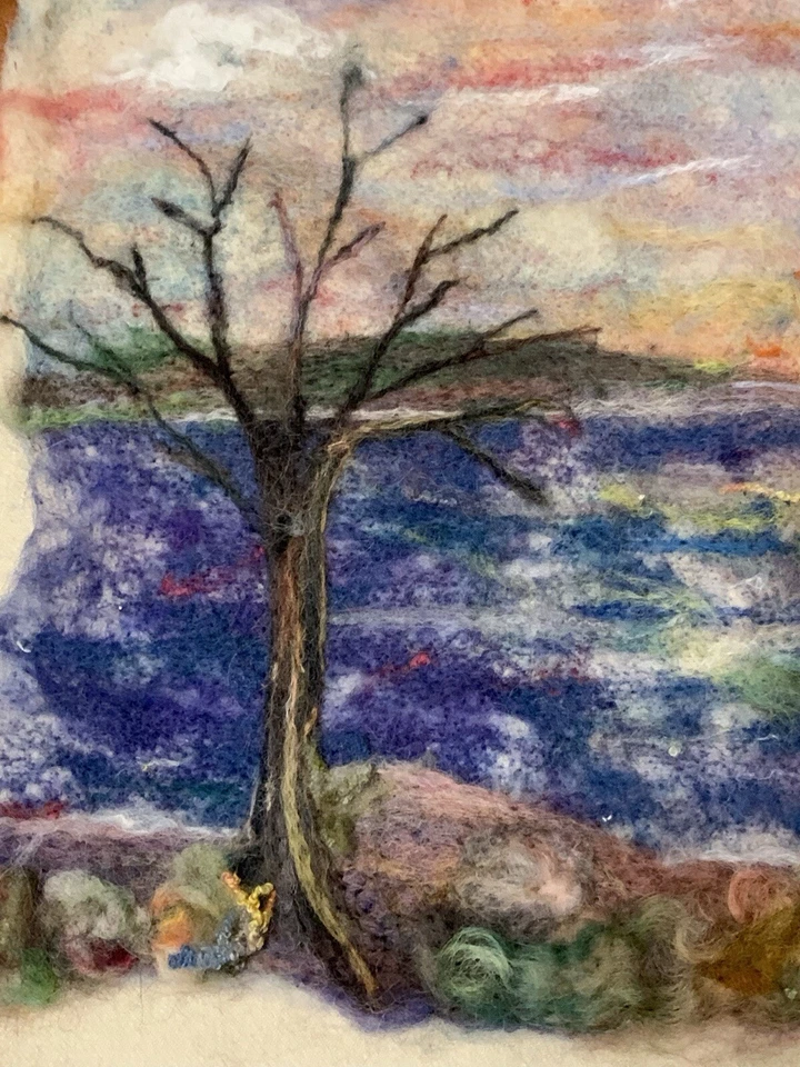 Vtg Tapestry Embroidered Needle Felting Wall Art Hanging Mountain Landscape Felt - Image 3 of 4