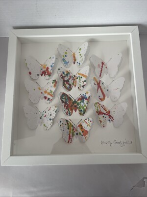 IKEA Butterfly Shadow Box Wall Hanging Paint Splatter Paper 3D Frame 12x12x2 