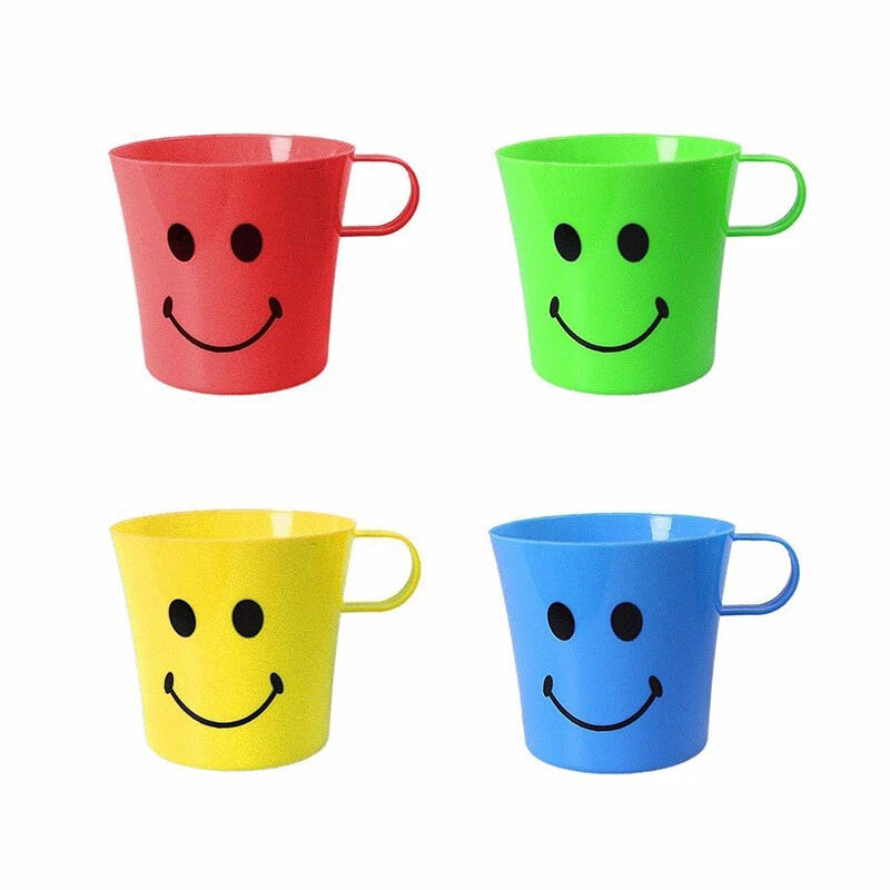 Childrens Smiley Face Plastic Drinking Mugs with Handle for Party Travel Beach 4