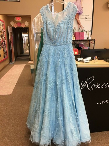 Blue Pageant Couture Ball Gown Dress sz 