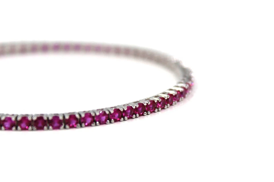Bracciali Tennis Zirconi Naturali Rosa Argento 925 Eleganti Unisex 18 cm Jewelry - Immagine 3 di 3