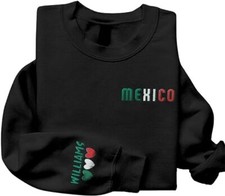 Personalized Mexico Embroidered De Mexico Sweatshirt, Custom Mexicano Hoodie Nam
