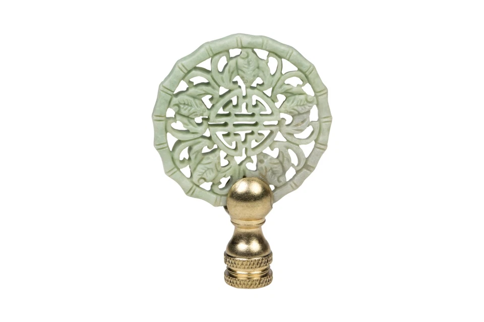 Beautiful Vintage Style Hand Carved Green Jade Double Happiness Lamp Finial 3"