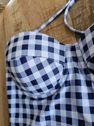 Gap Gingham Navy And White Halter One Piece Women's Underwire Swimsuit XS - Picture 3 of 7