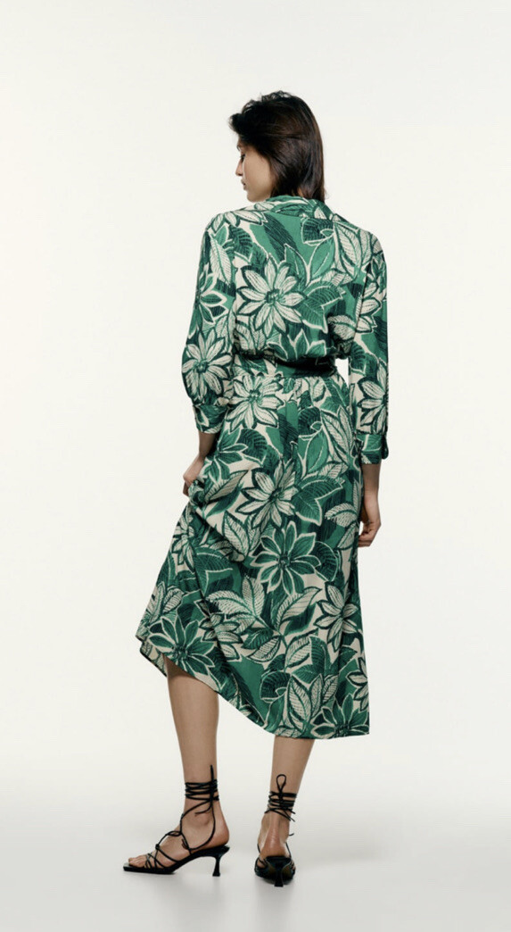 zara printed midi dress green ZARA NEW MIDI RUFFLED FLORAL PRINTED DRESS GREEN XS-L 7893/180