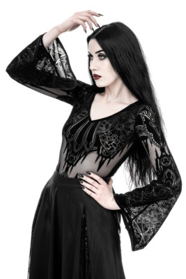 Restyle Witchy Sexy Body - Gothic Kapelle - V-Ausschnitt Fledermausärmel Baumwolle Einteiler