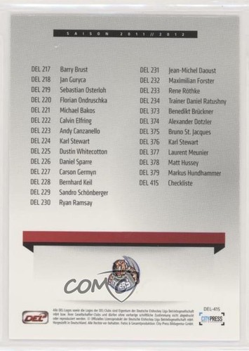 2011-12 DEL Playercards Deutsche Eishockey Liga Team Checklist Straubing Tigers - Picture 2 of 3