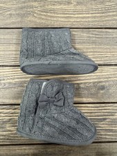 Gray Cable Knit Baby Booties With Bow Soft Sole 5"