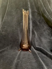 Vintage LE Smith Amethyst Purple Swung Glass Vase Smoothie 3 Toed Mid Century 