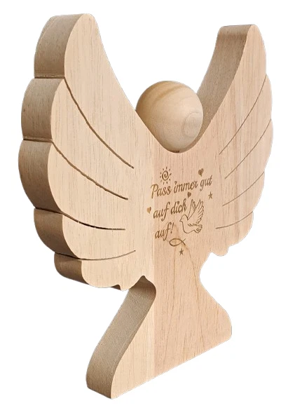 Holzengel mit Gravur zur Taufe Geldgeschenk zur Taufe Kommunion Pass Immer Gu... - Bild 4 von 4