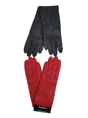 Ladies' Gloves Black Red Leather Lot Of 2, Sz 7.5 & 8, Fownes, Acrylic Lined