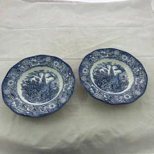 Liberty Blue Staffordshire Ironstone Blue&White Rimmed Soup Bowl 8 3/4" Set of 2