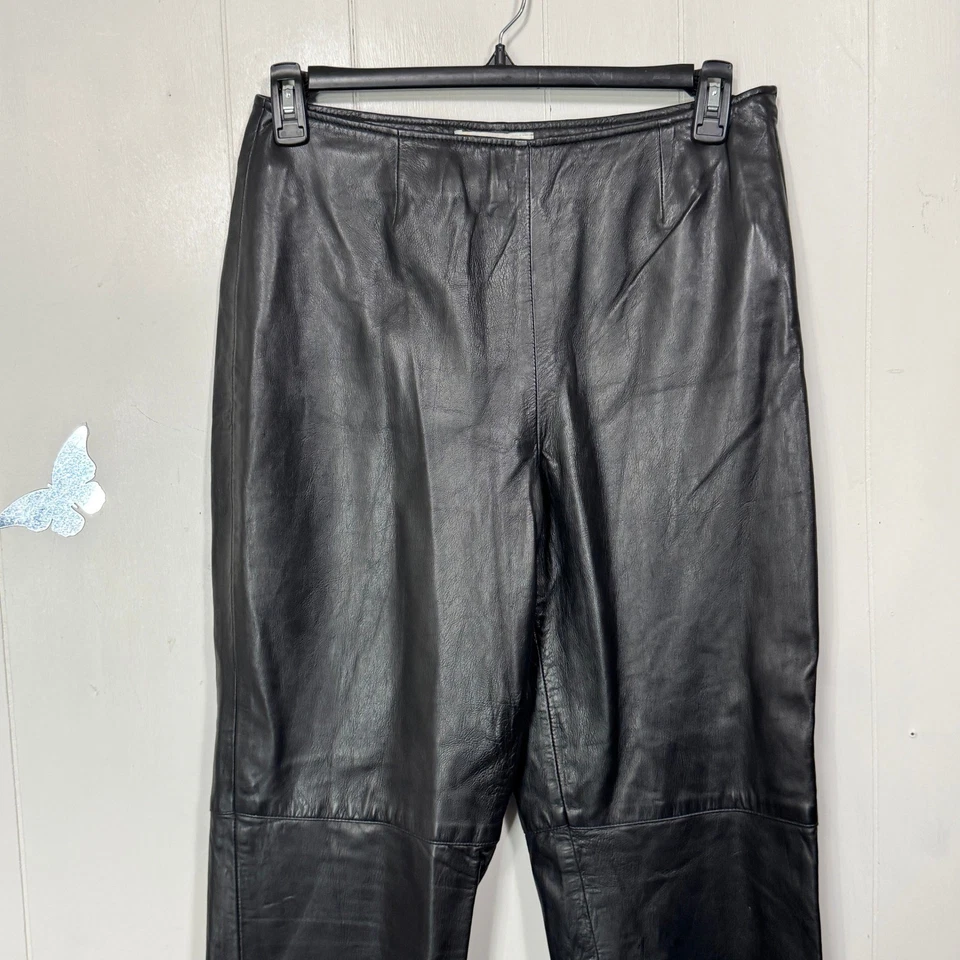 Pantalones de Cuero Susan Bristol Talla 12 Negros Tiro Alto Pierna Recta Carrera Informal Foto 2 de 4