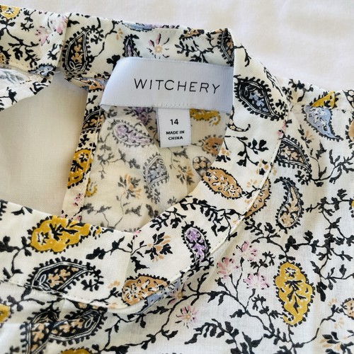 Witchery Blouse Size 14 Floral Print Lace Trim Blouson Long Sleeve 100% Cotton - Picture 17 of 21