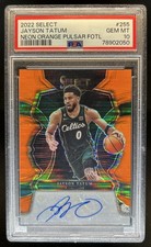 2022-23 Select Jayson Tatum Signatures Neon Orange Pulsar Auto #/30 PSA 10