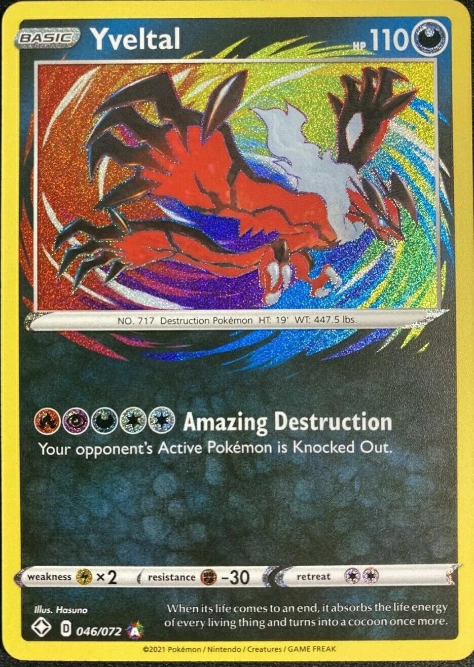 RARE Yveltal Pokemon 046/072 Shining Fates 46/72 Textured Holo NM