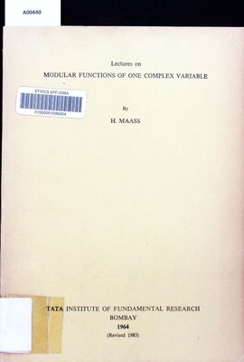 Lectures on modular functions of one complex variable. Lectures on mathematics a
