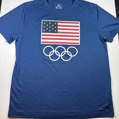 Adult Large United States Olympic Team Apparel American Flag Rings T-Shirt Blue