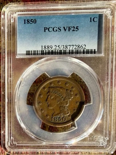 1850 1C PCGS VF25 Penny Large Cent