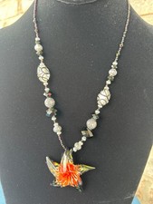 Hand Blown Murano Style Glass,Blue Flower Pendant Necklace Star Fish Shape