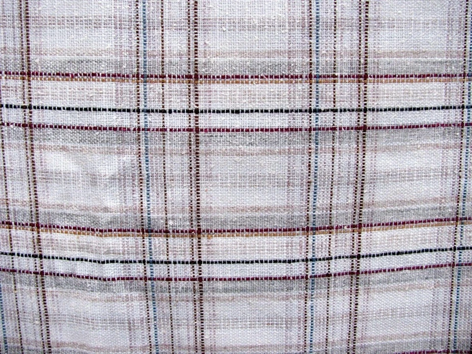 "Tela vintage a cuadros tipo lino natural blanca multicolor 3 1/4 yardas 60"" de ancho" Foto 3 de 4