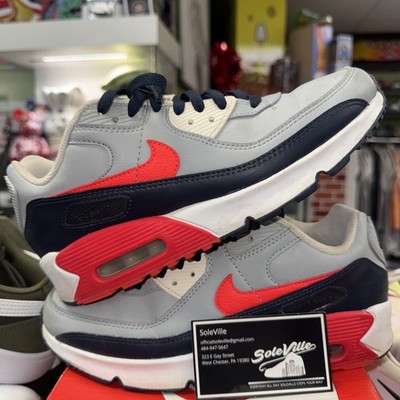 Nike Air Max 90 LTR (GS) Sneakers Grey Bright Crimson Boys Size 7y