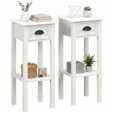 HOMCOM 2-Tier Side Tables Set of 2 with Drawer Shelf for Living Room, White
