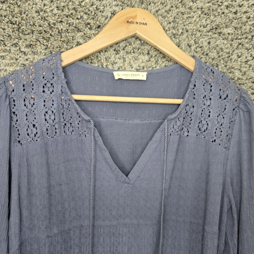 Lucky Brand Top 女式中号蓝色 V 领衬衫领带流苏休闲 — 第 4/4 张图片
