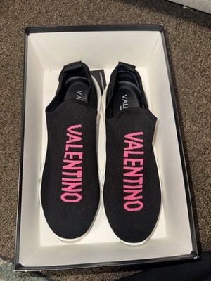 Valentino Queenie Black Pink Slip On Sneakers Women's Logo Breathable Designer