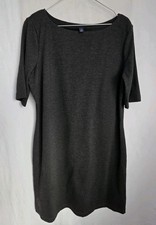 Lands End Dark Gray Sheath Dress Short Sleeve Boat Neck Bodycon Size 12 Classic