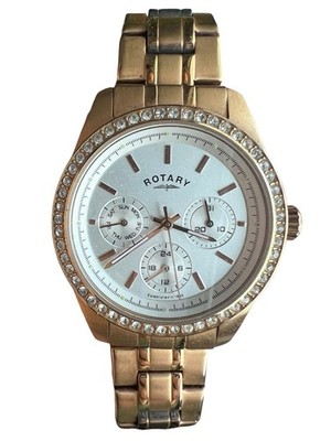 Rotary Women's Watch Rose Gold Crystal Rhinestones LB00160/02 Working