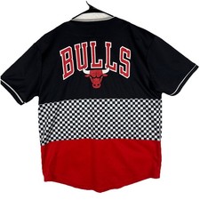 NBA Chicago Bulls Checkered Baseball Jersey Black Red and White Sz Med Est. 1966